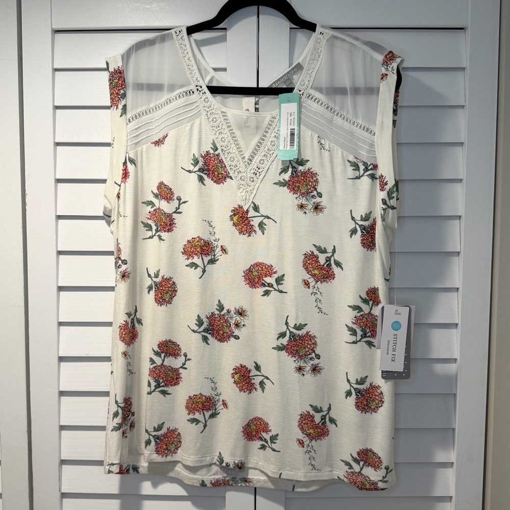 Daniel Rainn Katarena Crochet Lace Floral Knit Top‎ White XXL NWT Stitch Fix